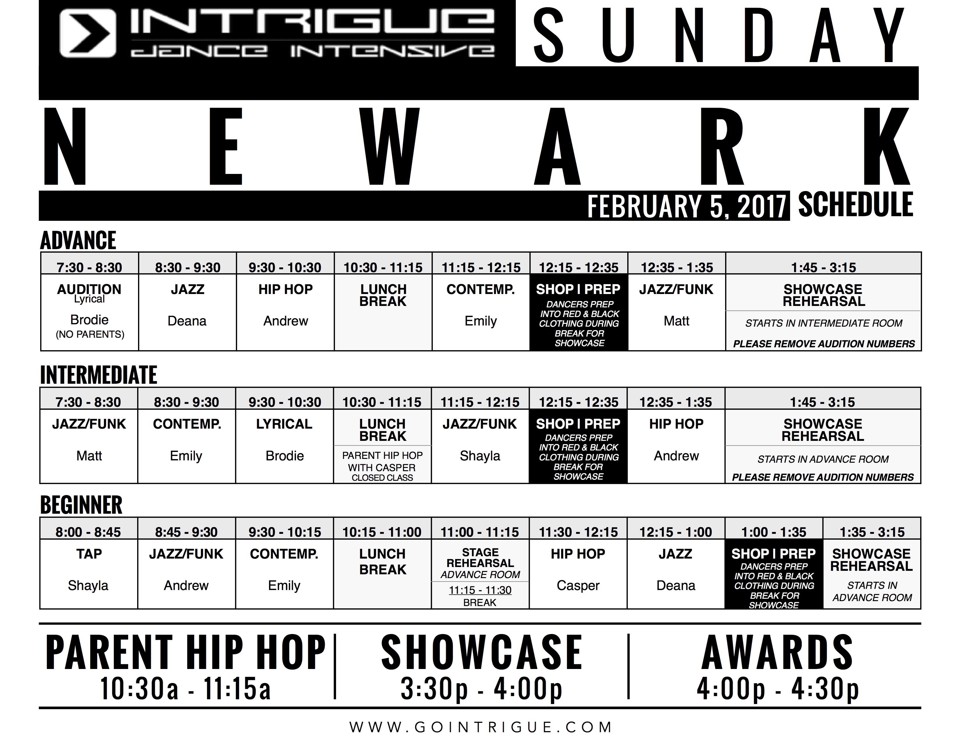 Newark Class Schedule 2017 Intrigue Dance Intensive