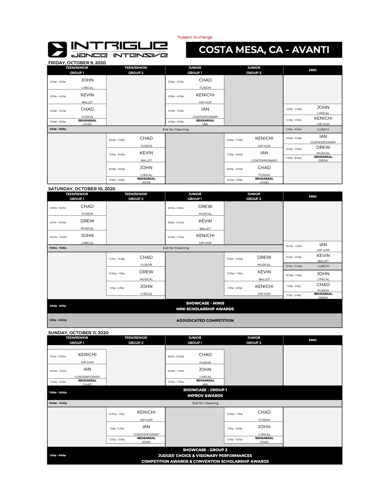 Costa Mesa, CA (Inhouse Convention) Intrigue Dance Intensive